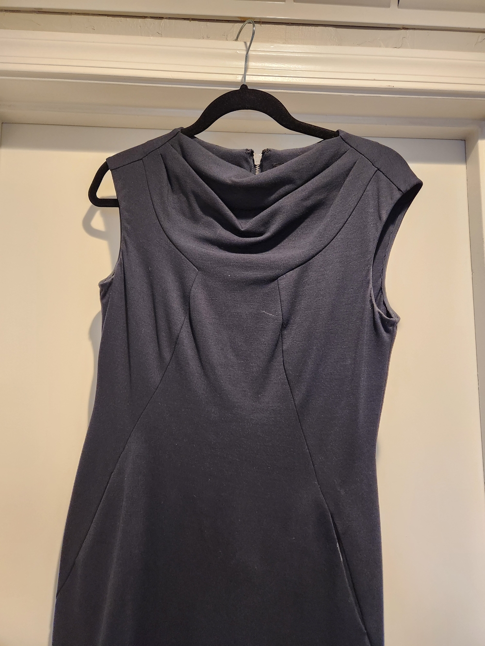 Sleeveless Cowl Neck Sheath Dress in Deep Navy